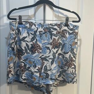 Floral Print Shorts with Blue and Brown Accents